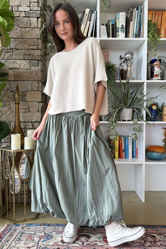 Paloma Bubble Hem Midi Skirt Soft Khaki